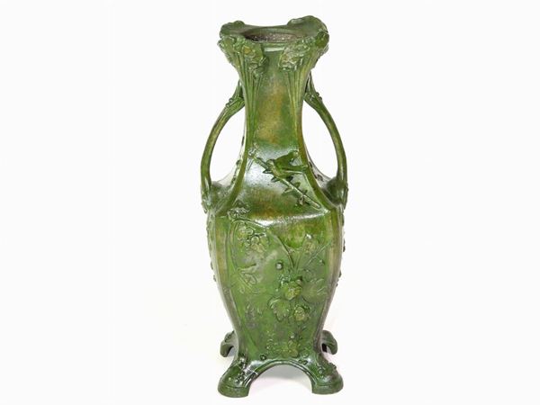 Hippolyte Fran&#231;ois Moreau - A Late 19th Century Metal Vase with a Green Patina