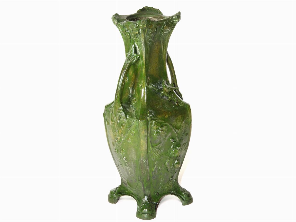 Hippolyte François Moreau - Vaso in Metallo Patinato Verde, Fine del XIX Secolo