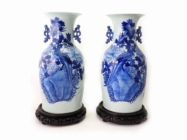A Pair of Painted Porcelain Baluster Vases