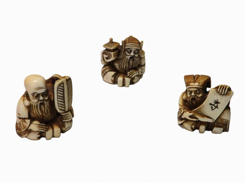 Tre Netsuke in Avorio