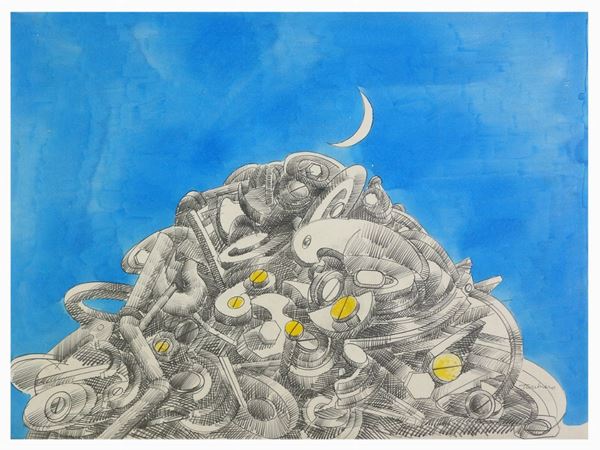 Aldo Turchiaro : Composition with The Moon  - Auction Modern and Contemporary Art - II - Maison Bibelot - Casa d'Aste Firenze - Milano