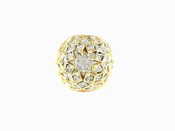 White and yellow gold domed ring with diamonds