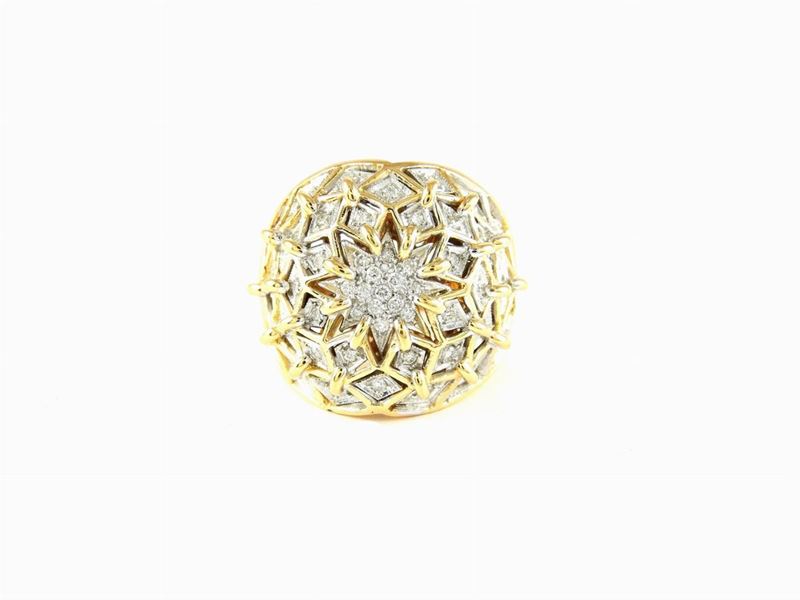 Anello Musone in Oro Giallo e Bianco con Diamanti