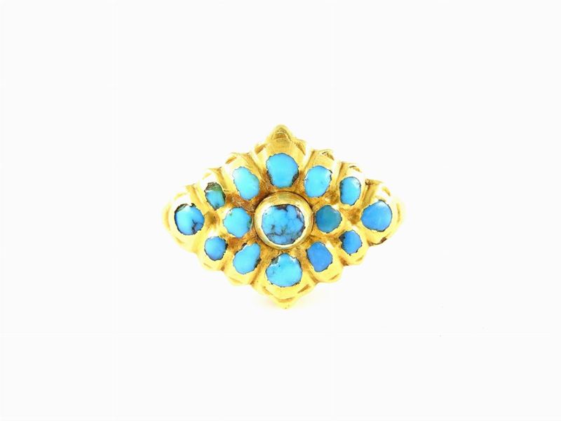 Anello in Oro Giallo e Turchesi