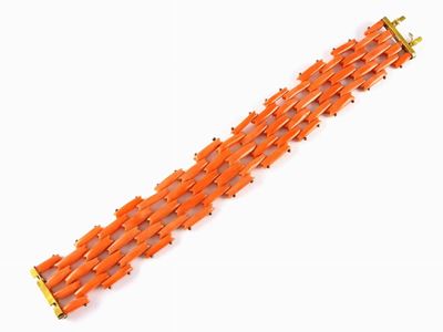 Bracciale in Oro Giallo e Corallo Rosso Arancio