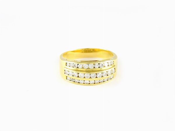 Yellow gold triple band ring with diamonds