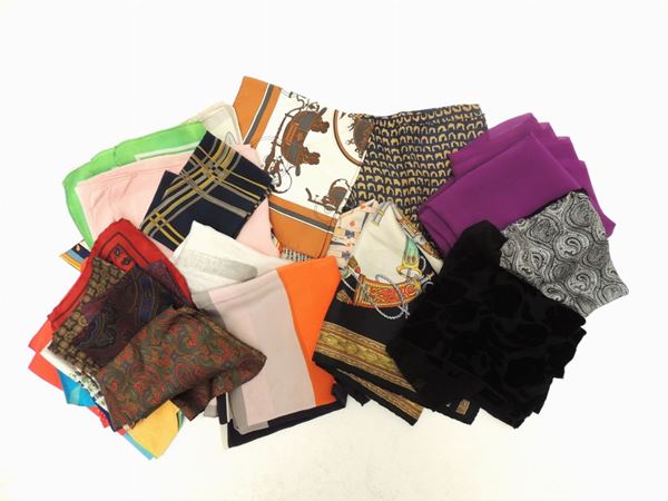 Silk and cotton scarves and pocket clutches