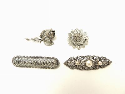 Lotto di Bijoux in Argento, Marcassite e Perle Finte