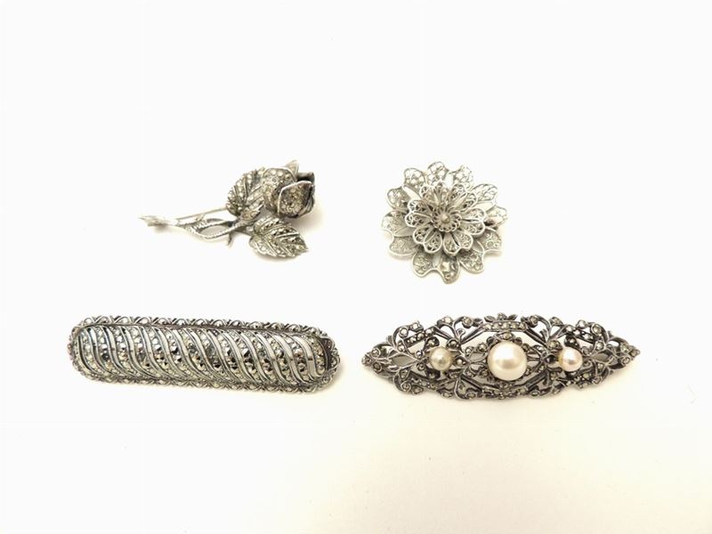 Lotto di Bijoux in Argento, Marcassite e Perle Finte