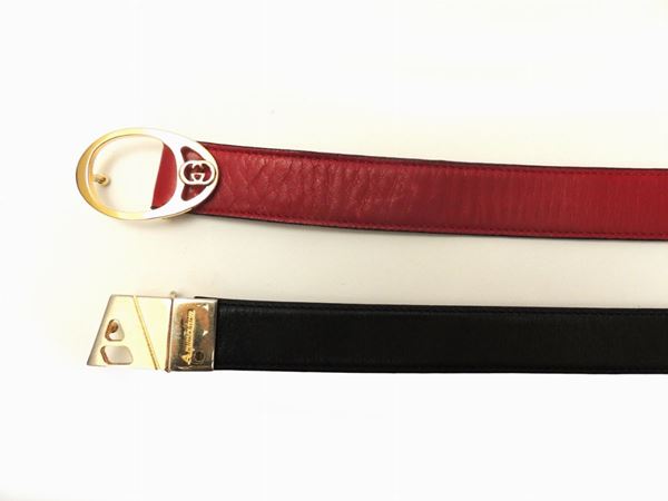 Two leather belts, Gucci and Acquascutum