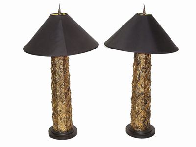 Coppia di Lampade da Tavolo in Resina Dorata