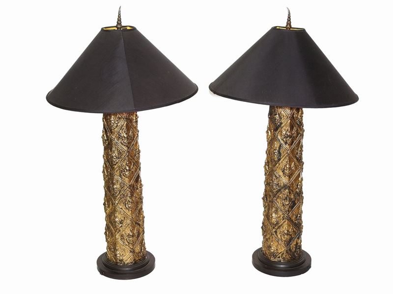 Coppia di Lampade da Tavolo in Resina Dorata