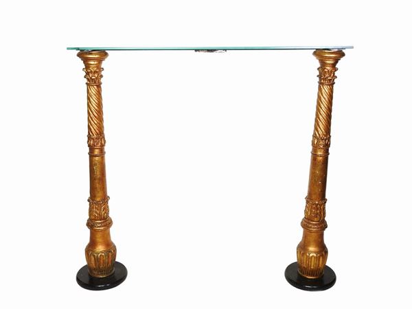 A Pair of Giltwood Column Converted into a Console Table