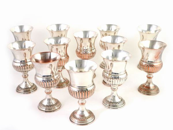 A Set of Twelve Silver on Copper Glasses