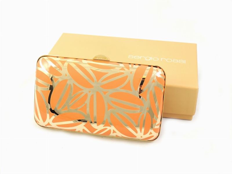 Clutch in Metallo Dorato e Color Salmone, Sergio Rossi