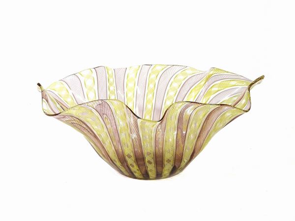 A Zanfirico Blown Glass Handkerchief Vase