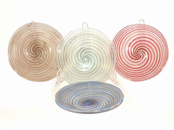Serie di quattro piattini in vetro soffiato di Murano