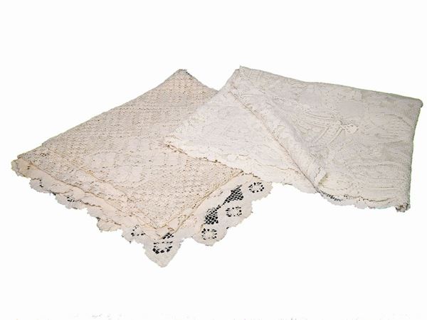 Two beige and ecrù cotton tablecloth