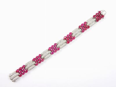 Bracciale in Oro Bianco, Diamanti e Rubini
