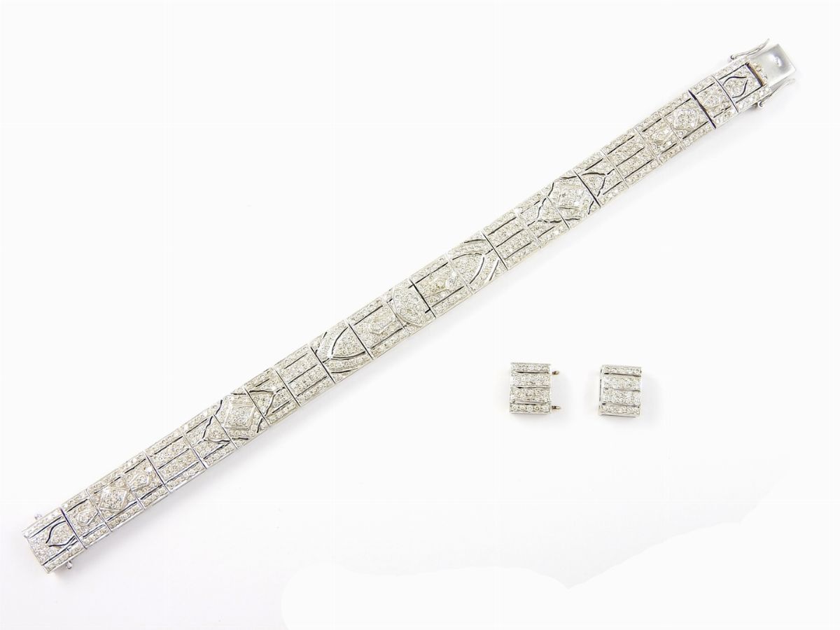 Bracciale a Piastre in Oro Bianco e Diamanti