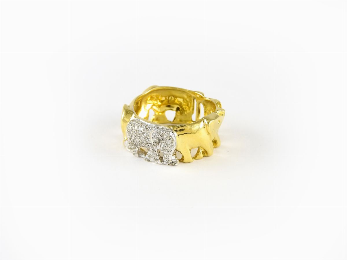 Anello Animalier in Oro Giallo e Bianco con Diamanti