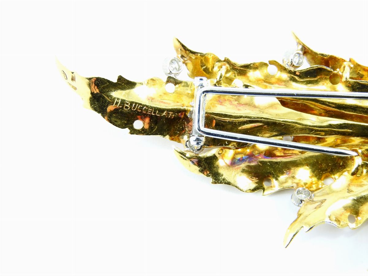 Demi Parure Mario Buccellati Spilla ed Orecchini in Oro Giallo e Bianco con Diamanti