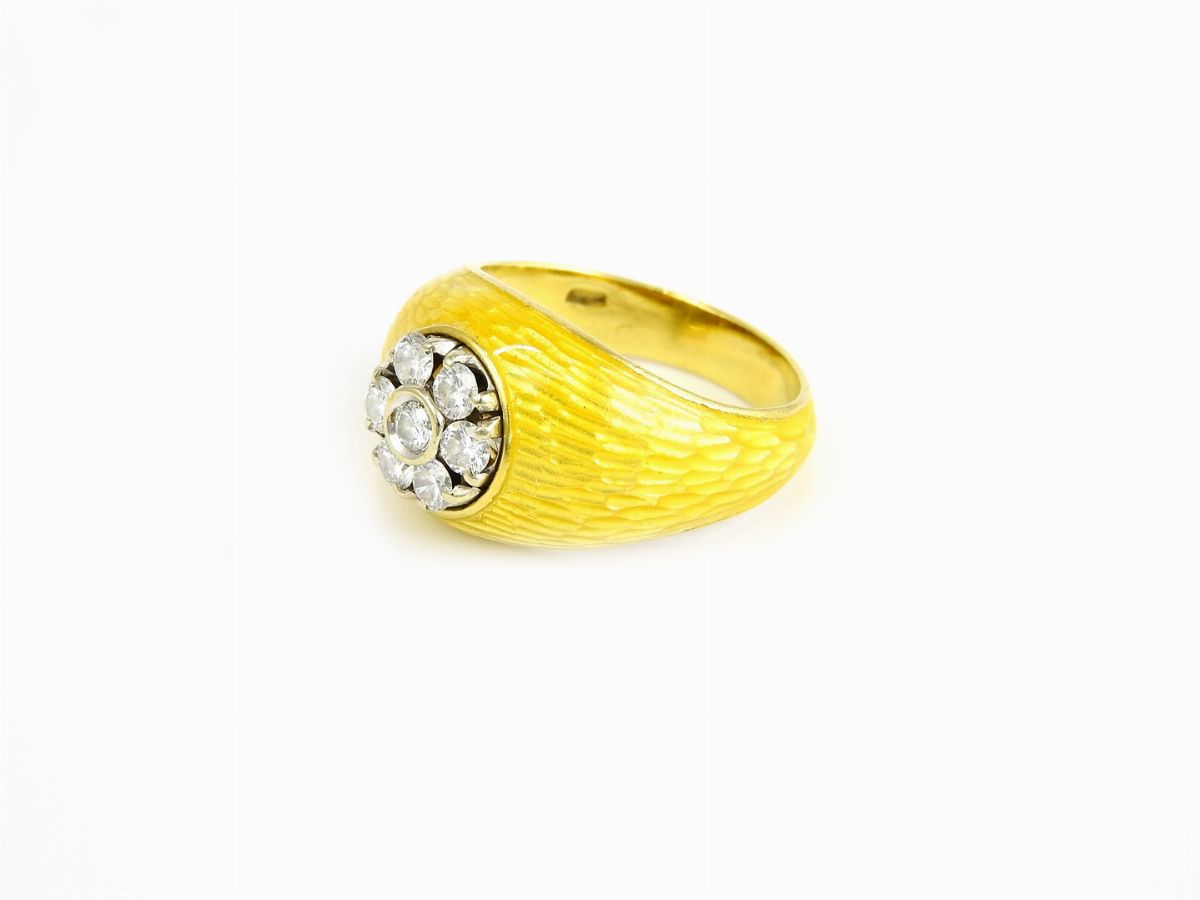 Anello in Oro Giallo e Bianco, Smalto e Diamanti