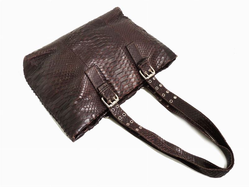 Borsa a Spalla in Pitone Marrone, Mauro Volponi