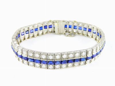 Bracciale in Oro Bianco, Diamanti e Pietre Blu