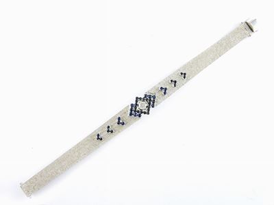 Bracciale in Oro Bianco, Diamante e Zaffiri