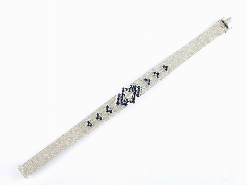 Bracciale in Oro Bianco, Diamante e Zaffiri