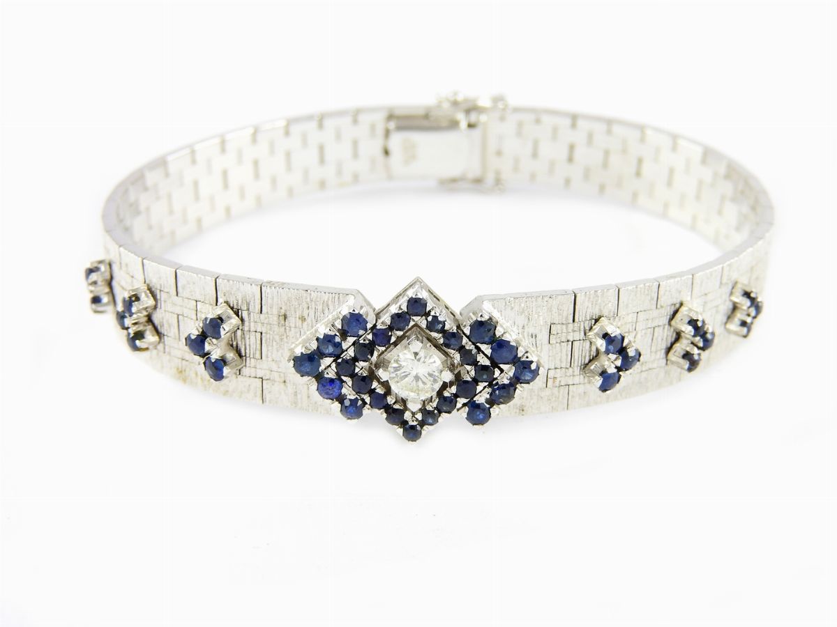 Bracciale in Oro Bianco, Diamante e Zaffiri