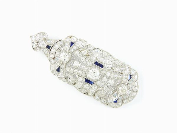 White gold divisible brooch/pendant with diamonds and sapphires