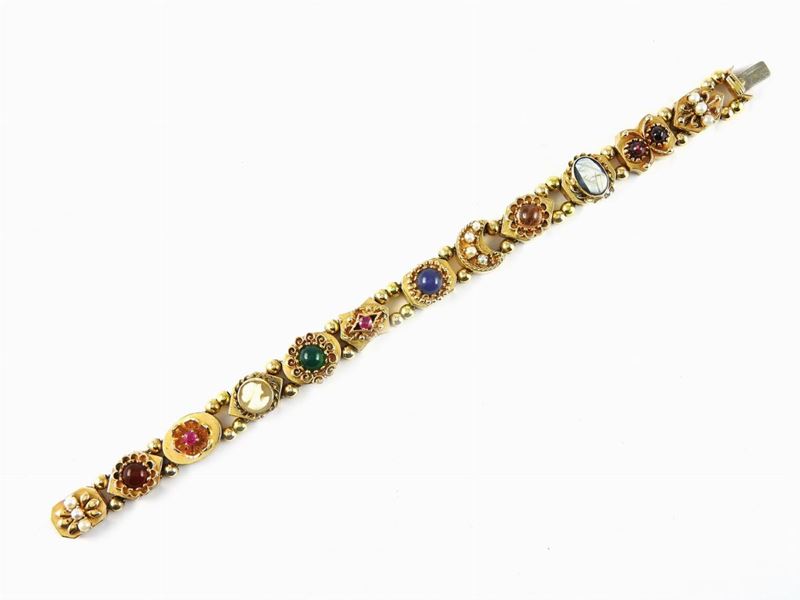 Bracciale Fantasia in Oro Giallo 585/1000 con Pietre Semipreziose