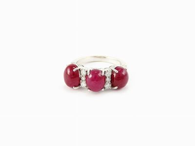Anello in Oro Bianco, Diamanti e Rubini
