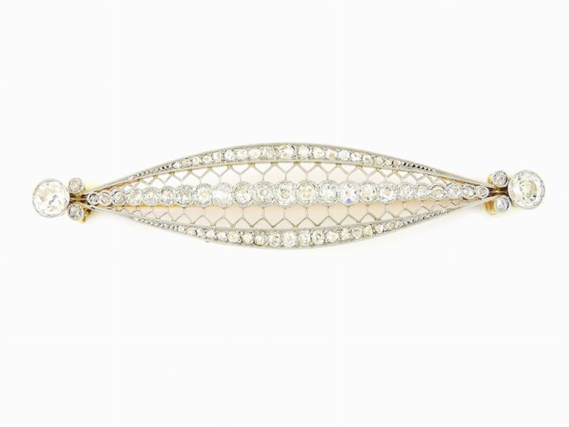 Spilla in Oro Giallo e Bianco con Diamanti