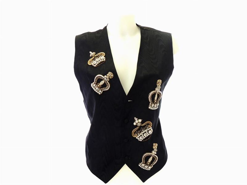 Gilet in Seta Nera Moirè, Lesage Paris