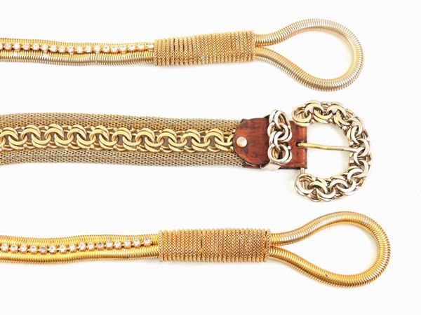 Three goldtone metal and leather belts