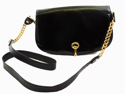 Borsa a Spalla in Pelle Lucida Nera, Gucci