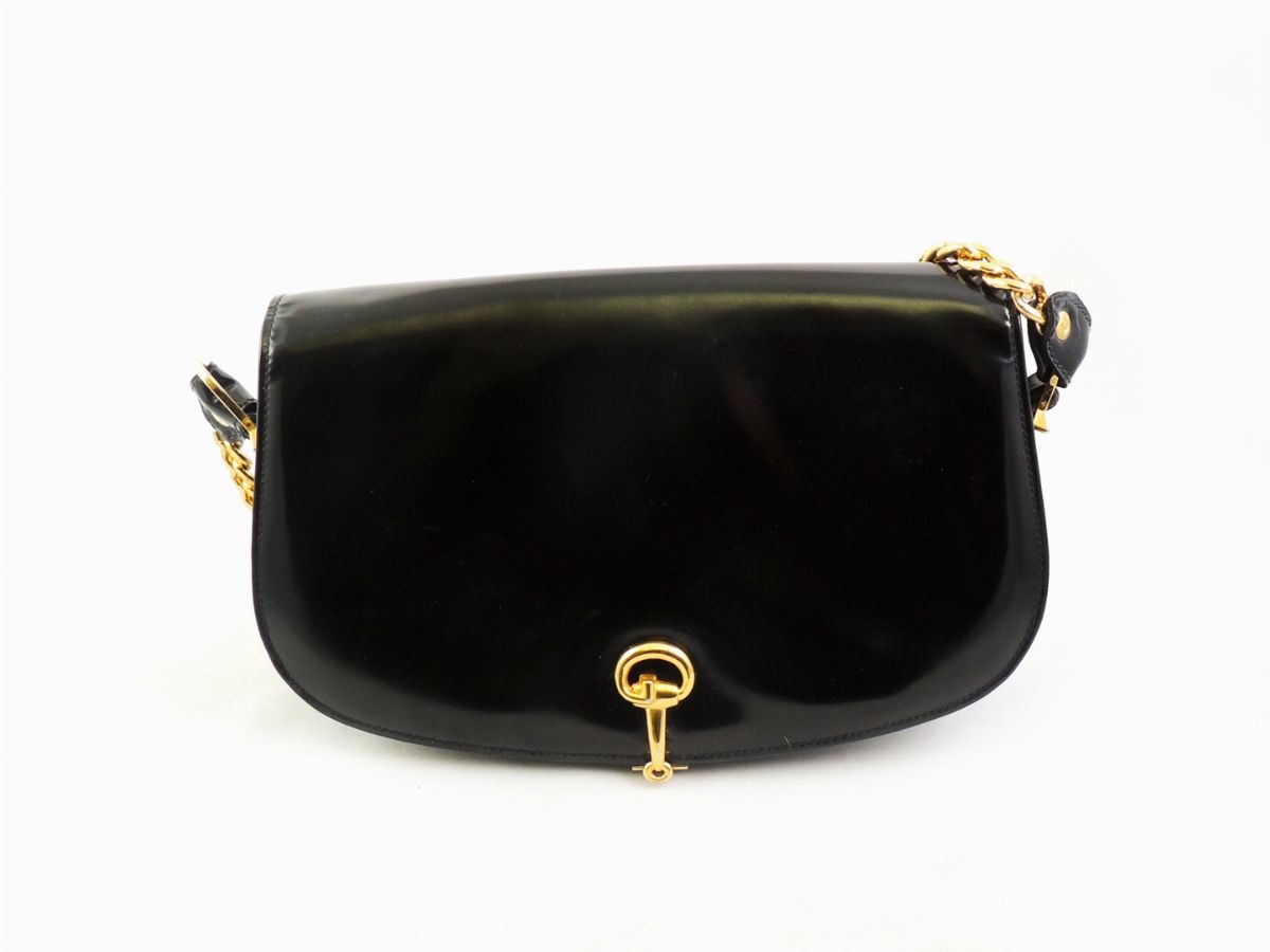Borsa a Spalla in Pelle Lucida Nera, Gucci