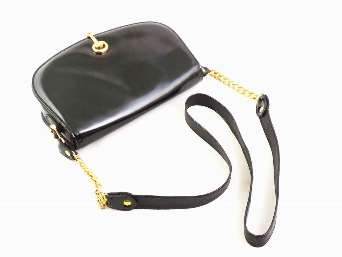 Borsa a Spalla in Pelle Lucida Nera, Gucci