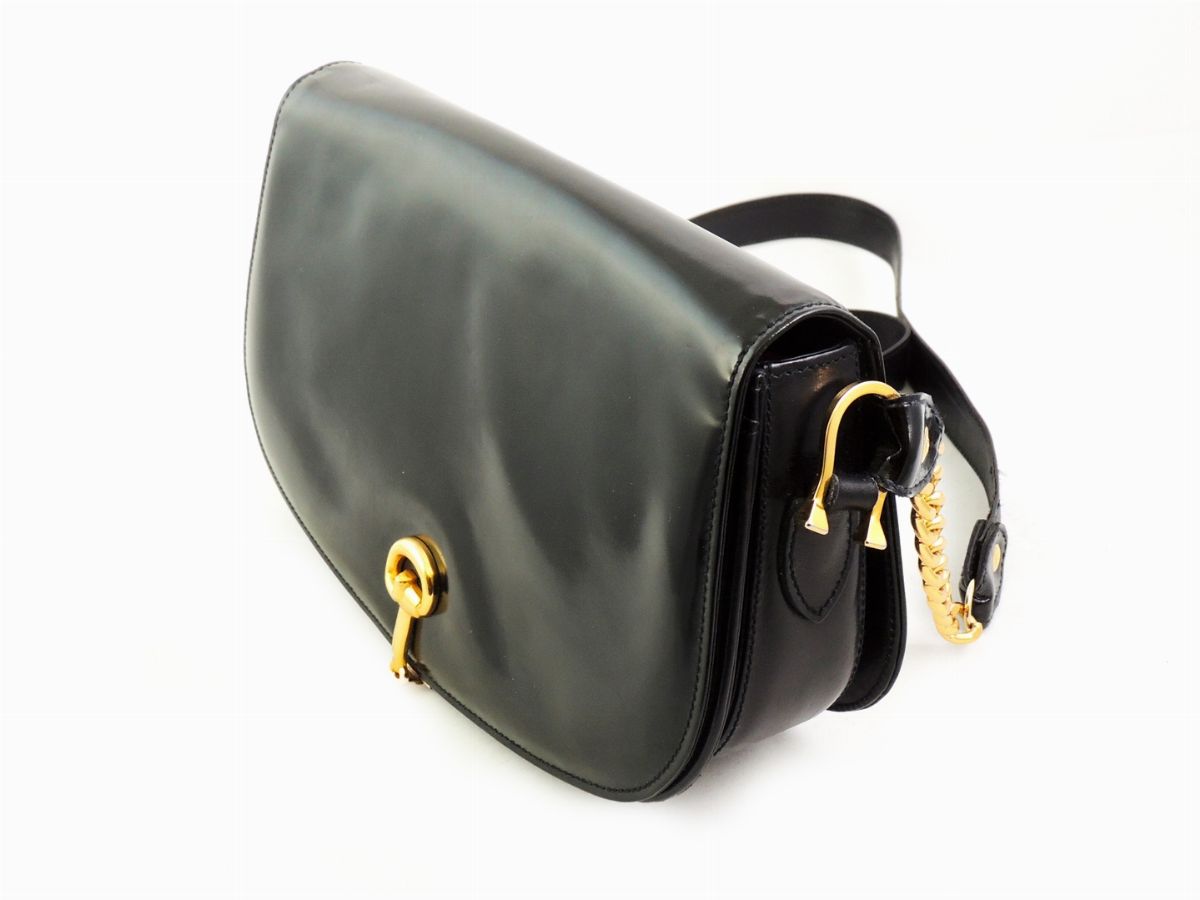 Borsa a Spalla in Pelle Lucida Nera, Gucci
