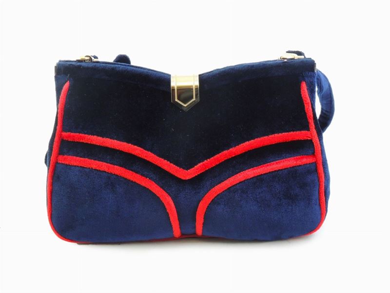 Borsa a Tracolla in Velluto Blu, Cesari Piccini