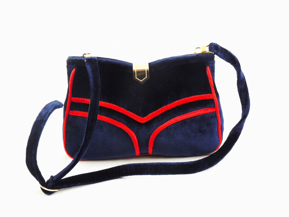 Borsa a Tracolla in Velluto Blu, Cesari Piccini