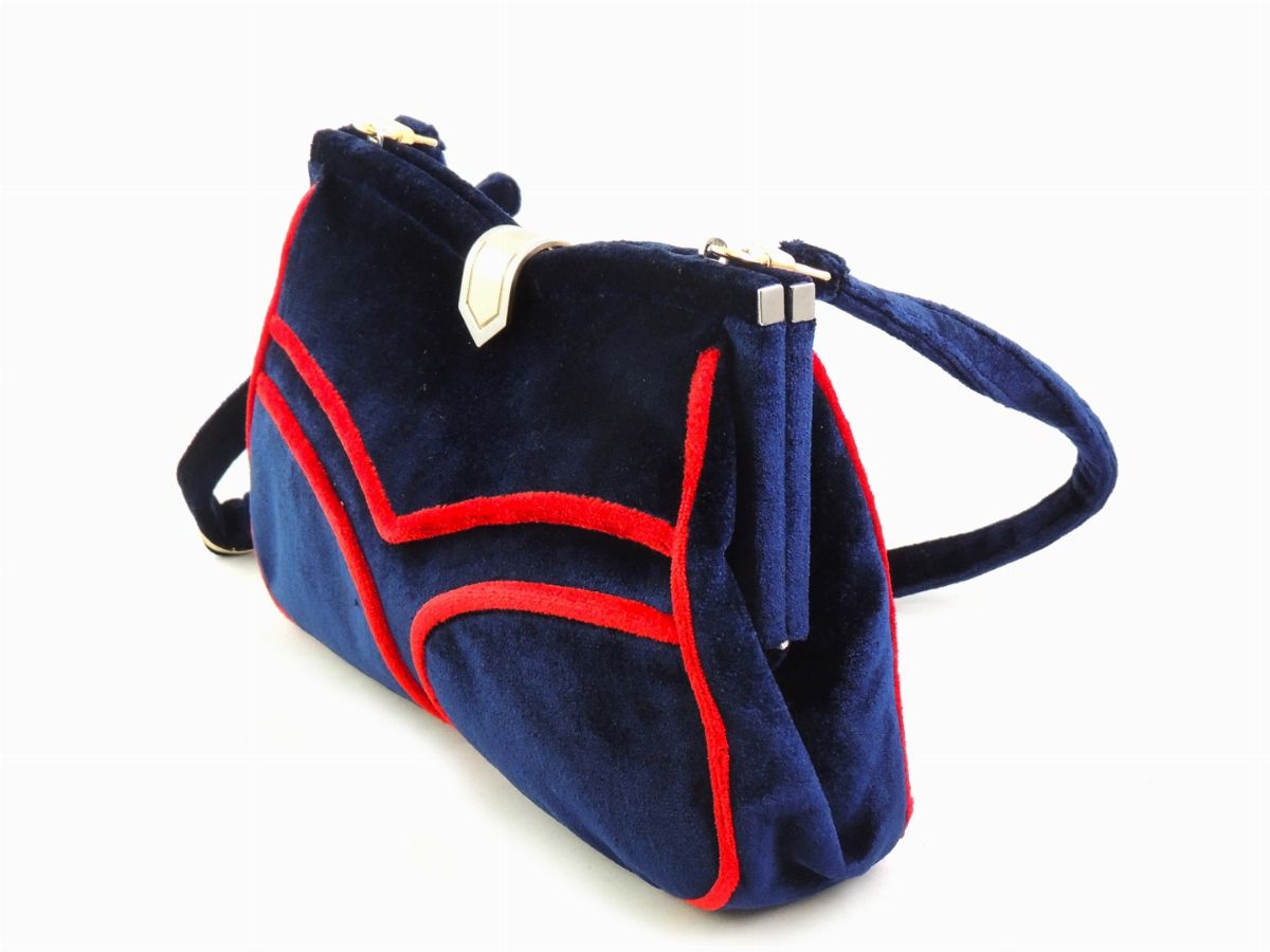 Borsa a Tracolla in Velluto Blu, Cesari Piccini