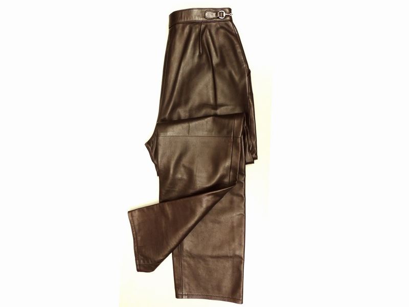 Pantalone in Pelle Marrone, Gucci