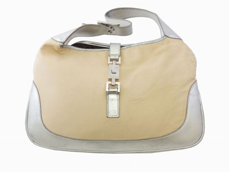 Borsa a Spalla Jackie o in Tela Beige, Gucci