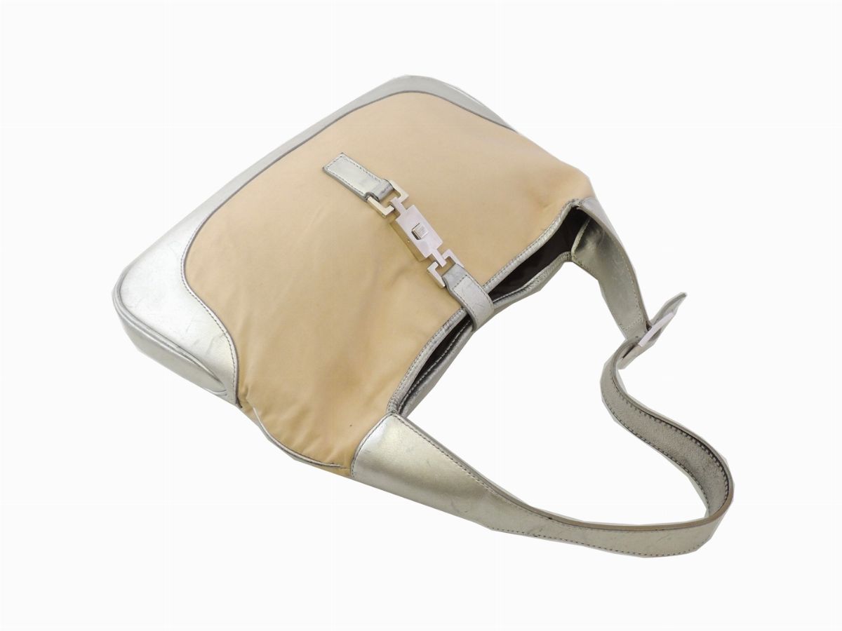 Borsa a Spalla Jackie o in Tela Beige, Gucci
