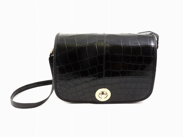 Black leather and crocodile shoulder bag