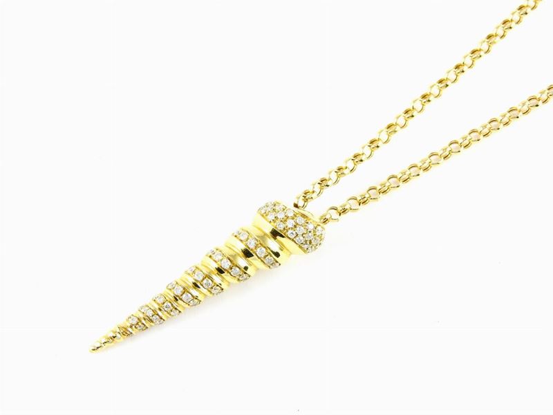 Girocollo a Maglia Rolò con Pendente Animalier in Oro Giallo e Diamanti